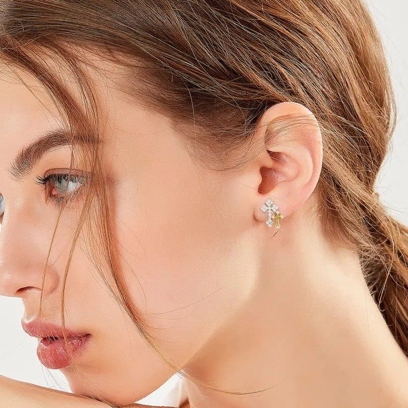 Crystal Double Cross Stud Earrings