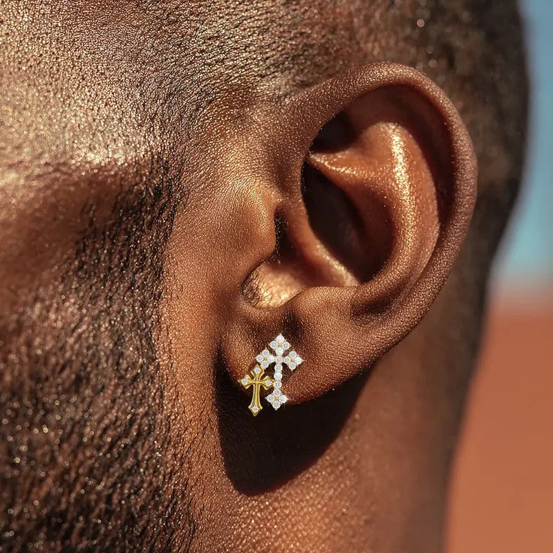 Crystal Double Cross Stud Earrings