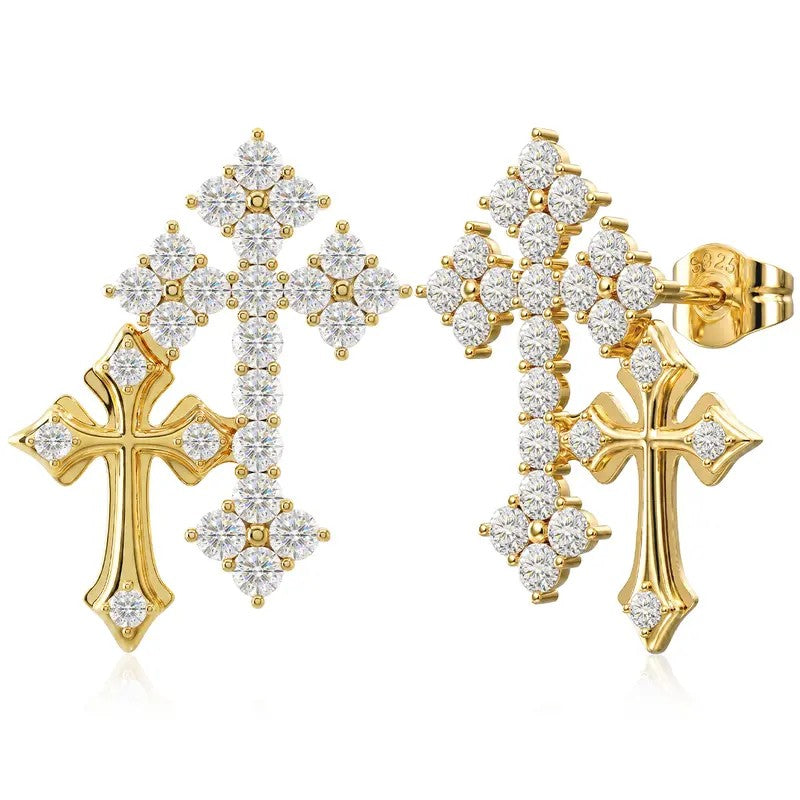 Crystal Double Cross Stud Earrings