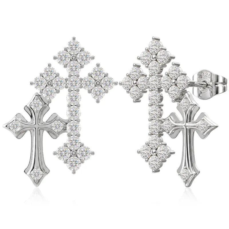 Crystal Double Cross Stud Earrings