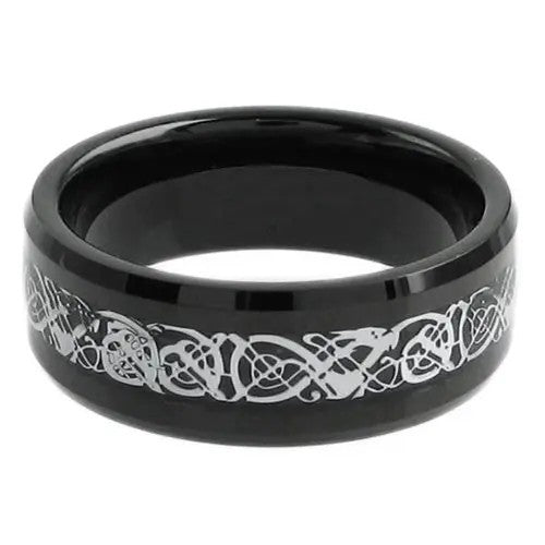 2pc Black Celtic Knot & Crystal Heart Ring Set