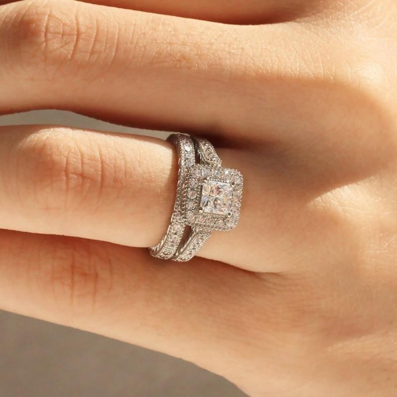 Princess Cut Halo Ring Set