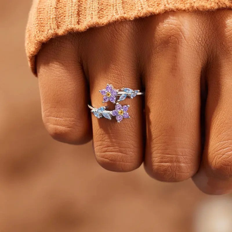 Purple Floral Bypass Ring