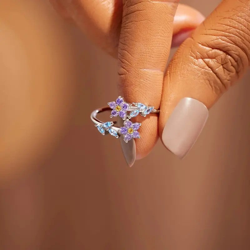 Purple Floral Bypass Ring