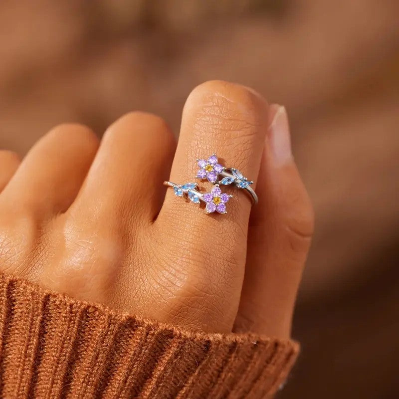 Purple Floral Bypass Ring