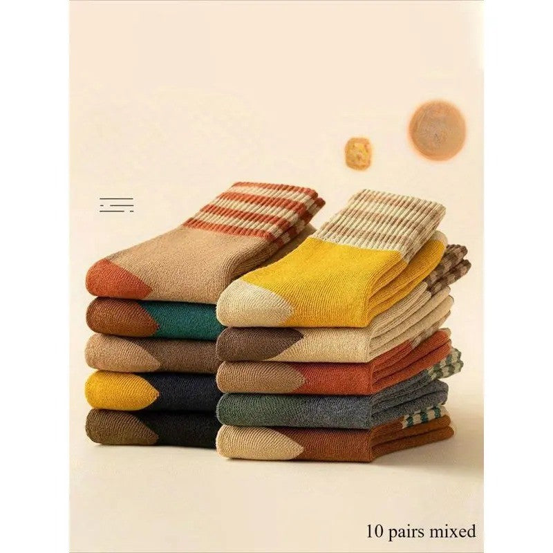 10-Pair Striped Block Color Sock Set