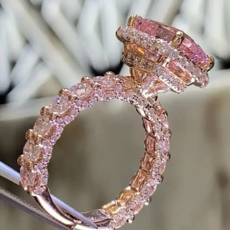 Pink Square Crystal Band Ring