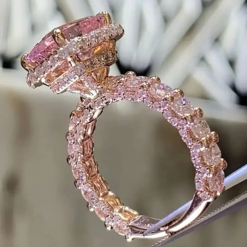 Pink Square Crystal Band Ring