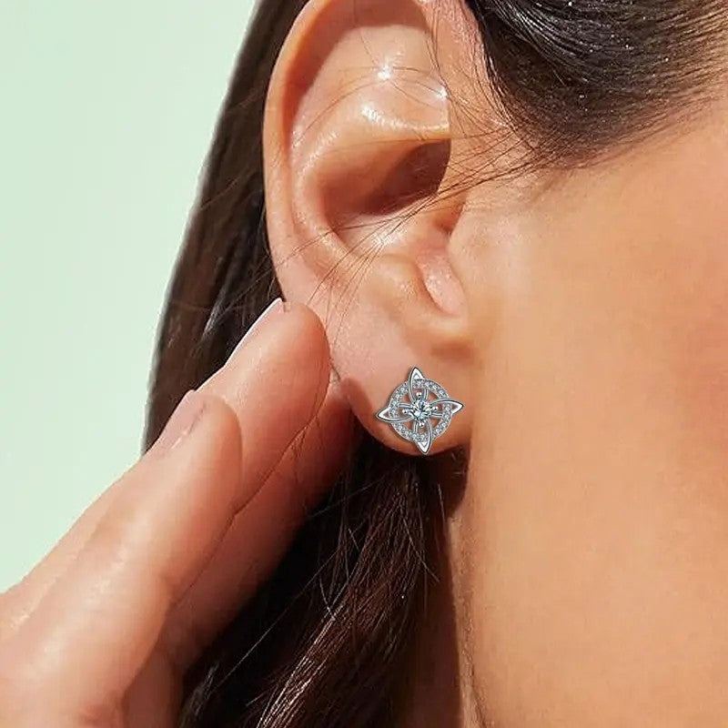 Crystal Four-Point Star Knot Stud Earrings