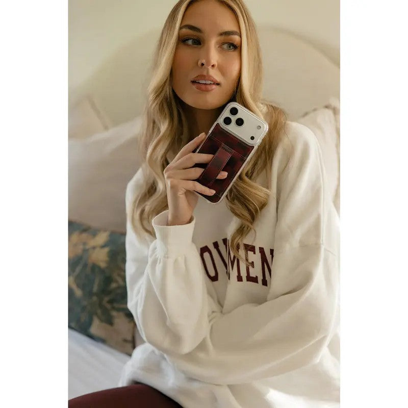 Burgundy Check Wallet Phone Case