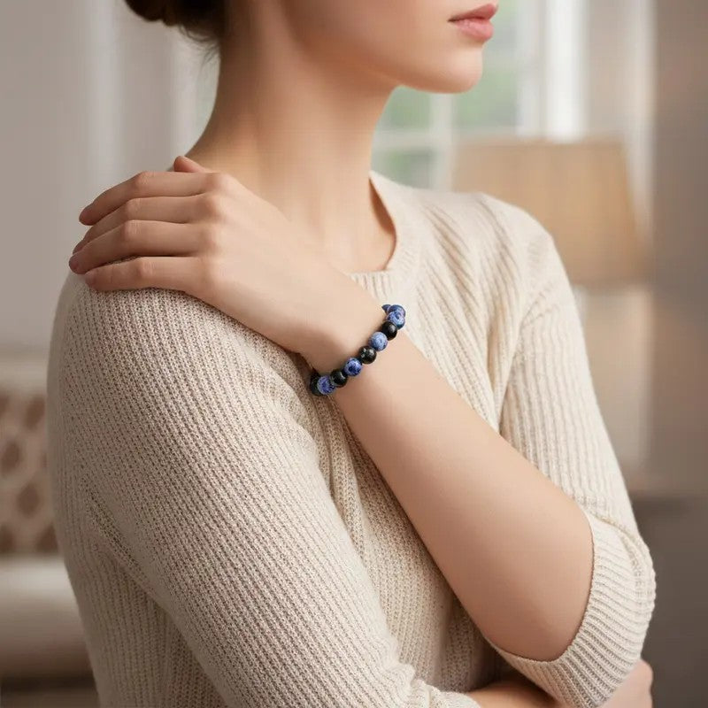 Blue Marbled Bead Stretch Bracelet