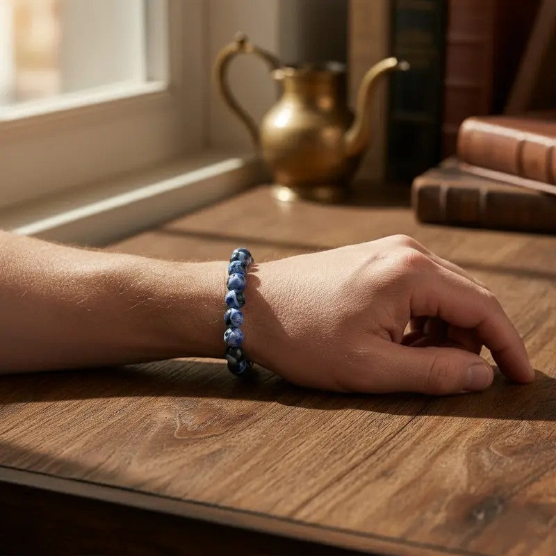 Blue Marbled Bead Stretch Bracelet