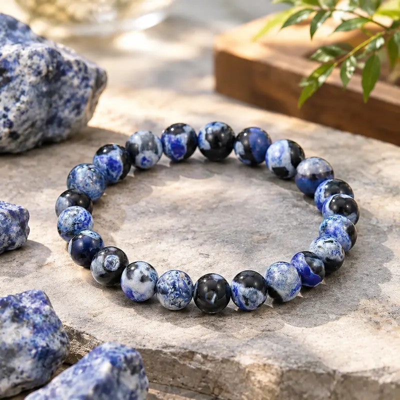 Blue Marbled Bead Stretch Bracelet