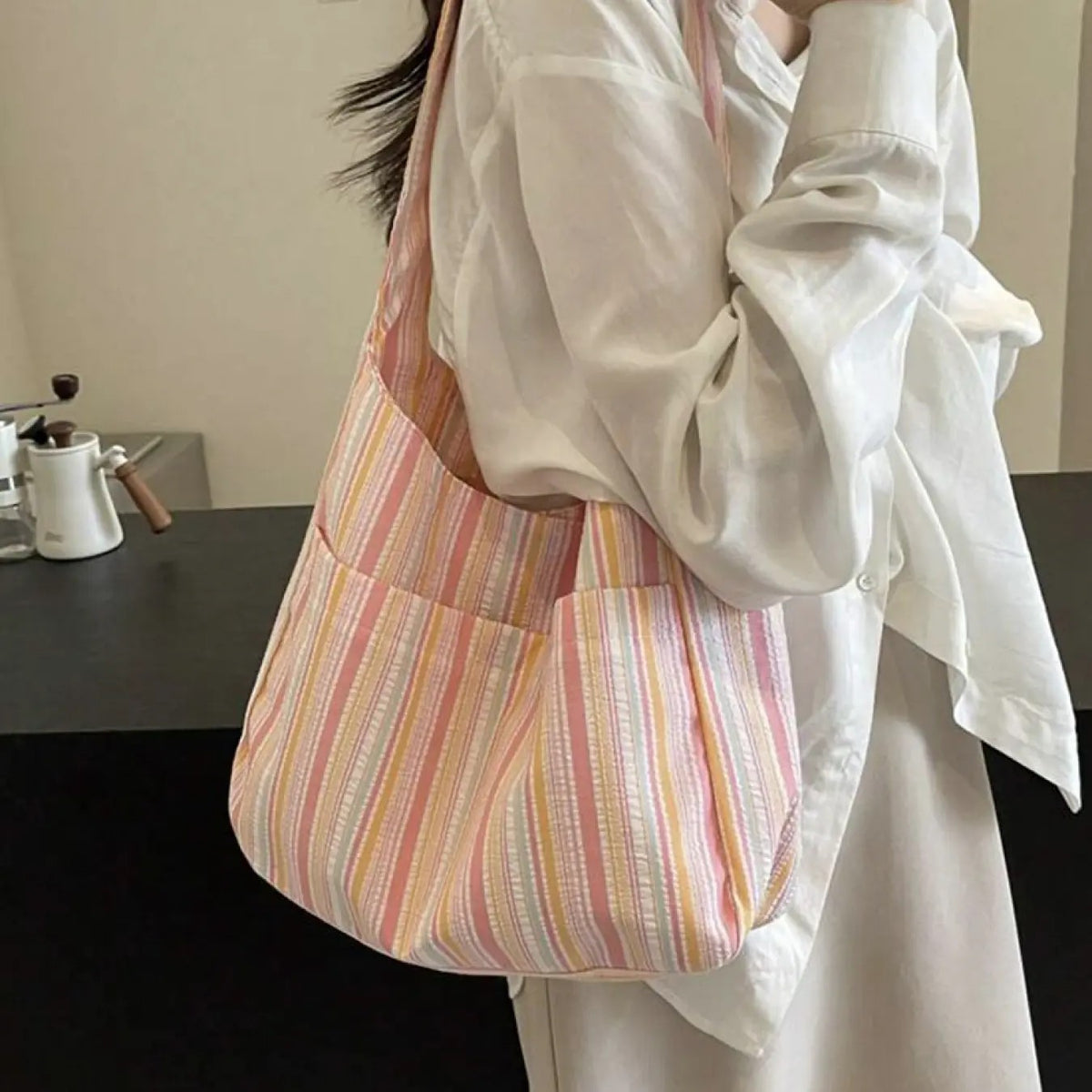 Pastel Stripe Canvas Tote