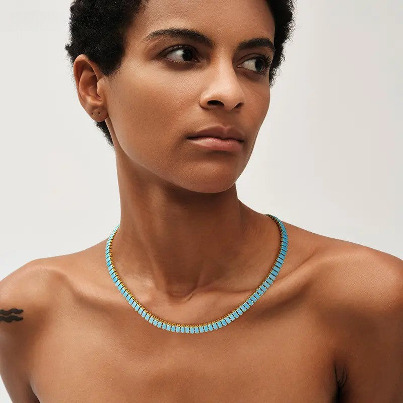 Turquoise Glass Chain Necklace