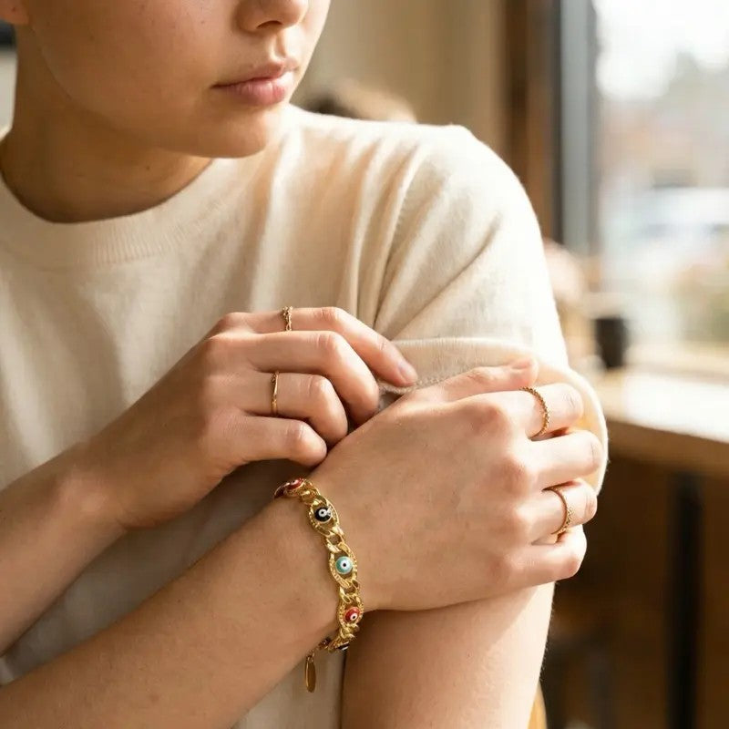 Multicolor Evil Eye Link Bracelet