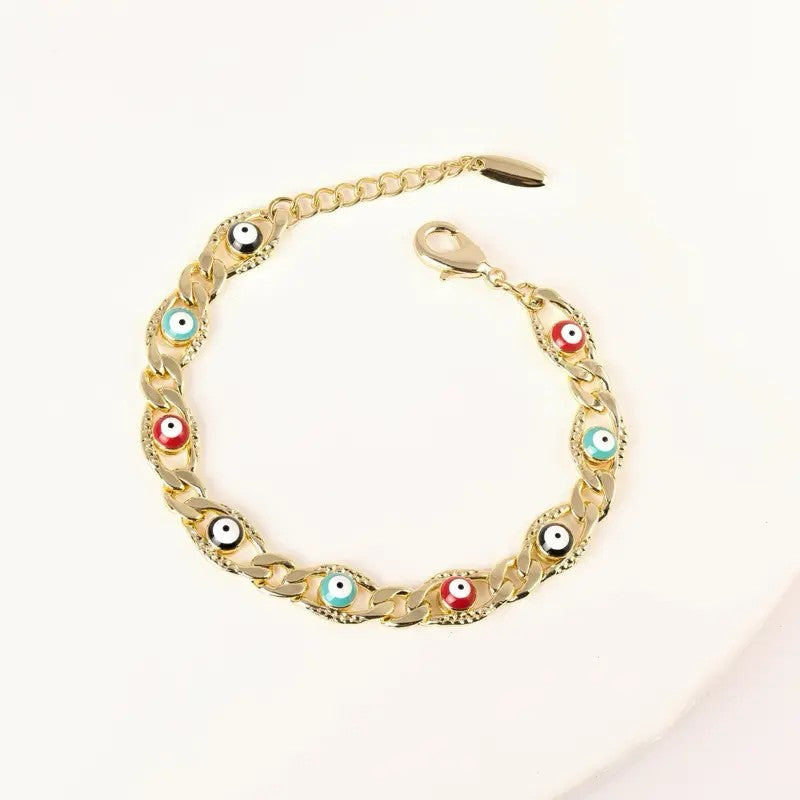 Multicolor Evil Eye Link Bracelet