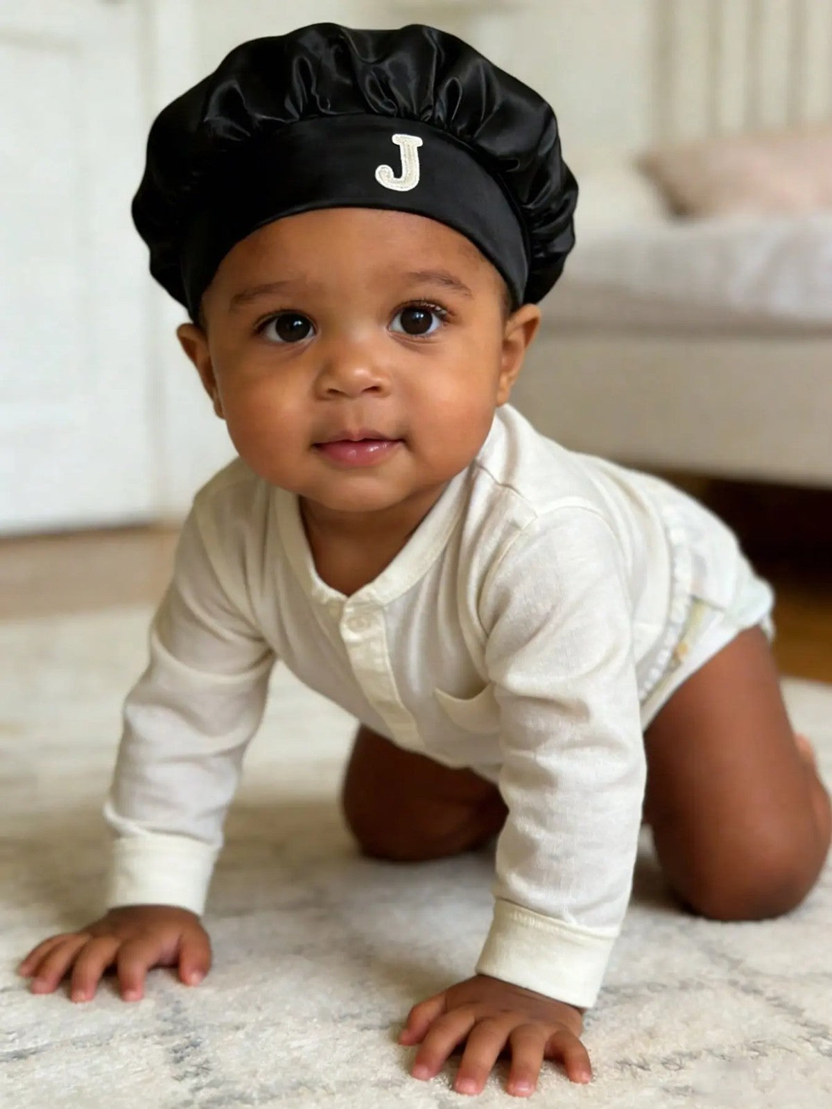 Baby Initial Satin Sleep Bonnet