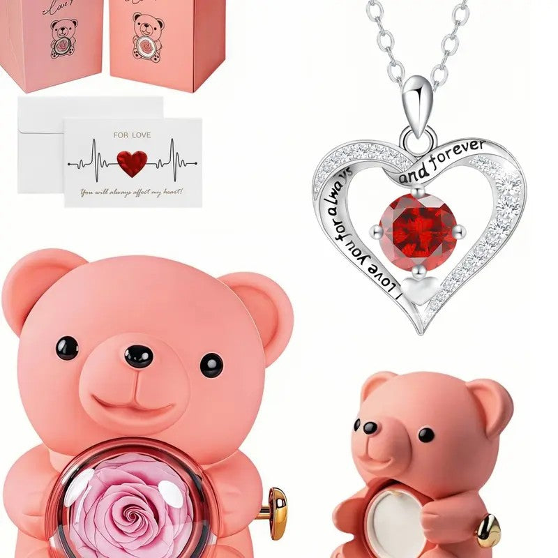 Eternal Vow Heart Necklace & Rose Bear Box