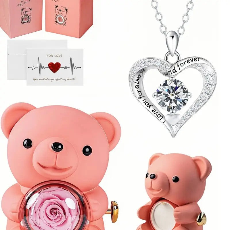 Eternal Vow Heart Necklace & Rose Bear Box