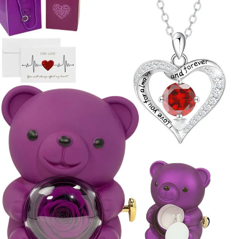 Eternal Vow Heart Necklace & Rose Bear Box