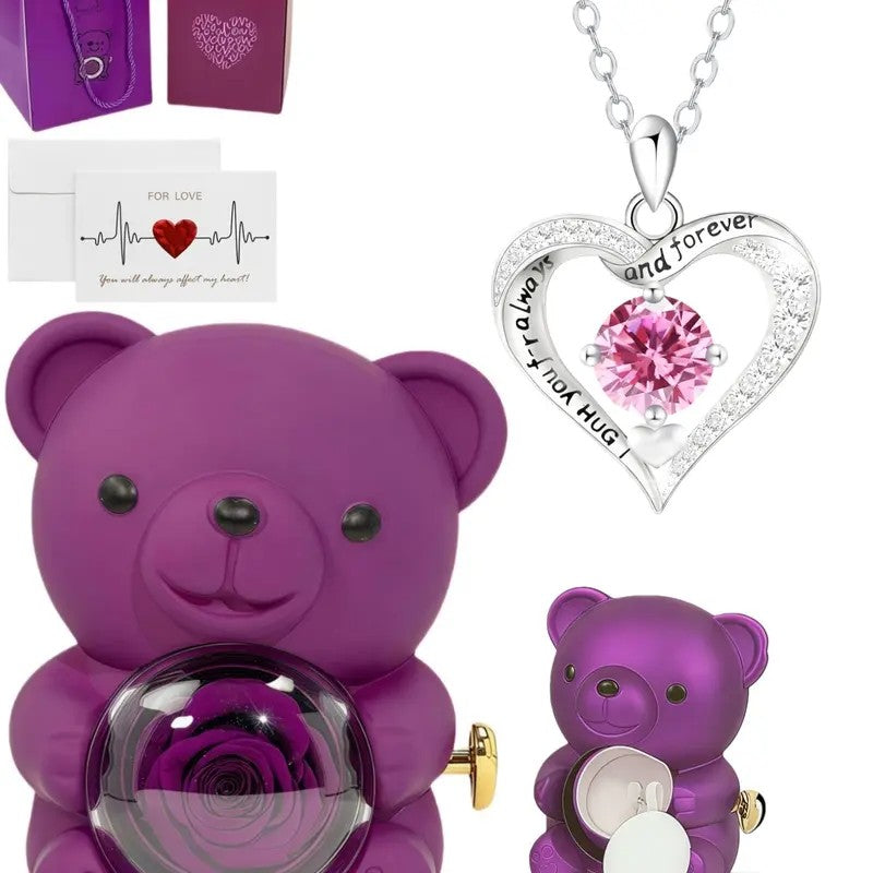 Eternal Vow Heart Necklace & Rose Bear Box