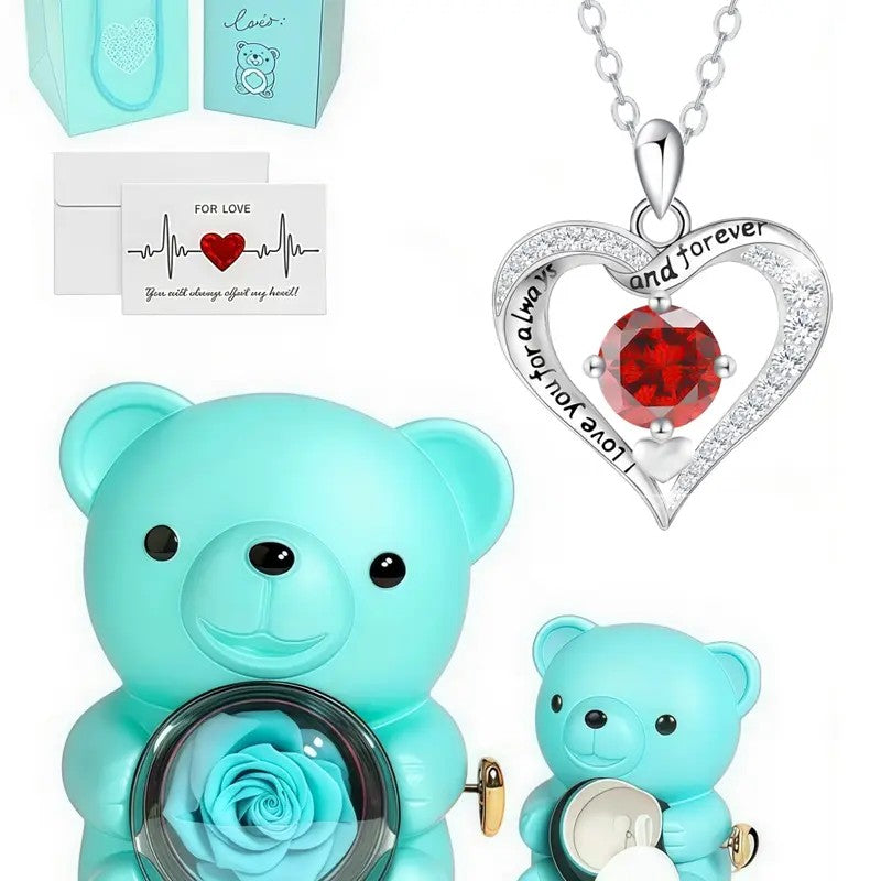 Eternal Vow Heart Necklace & Rose Bear Box