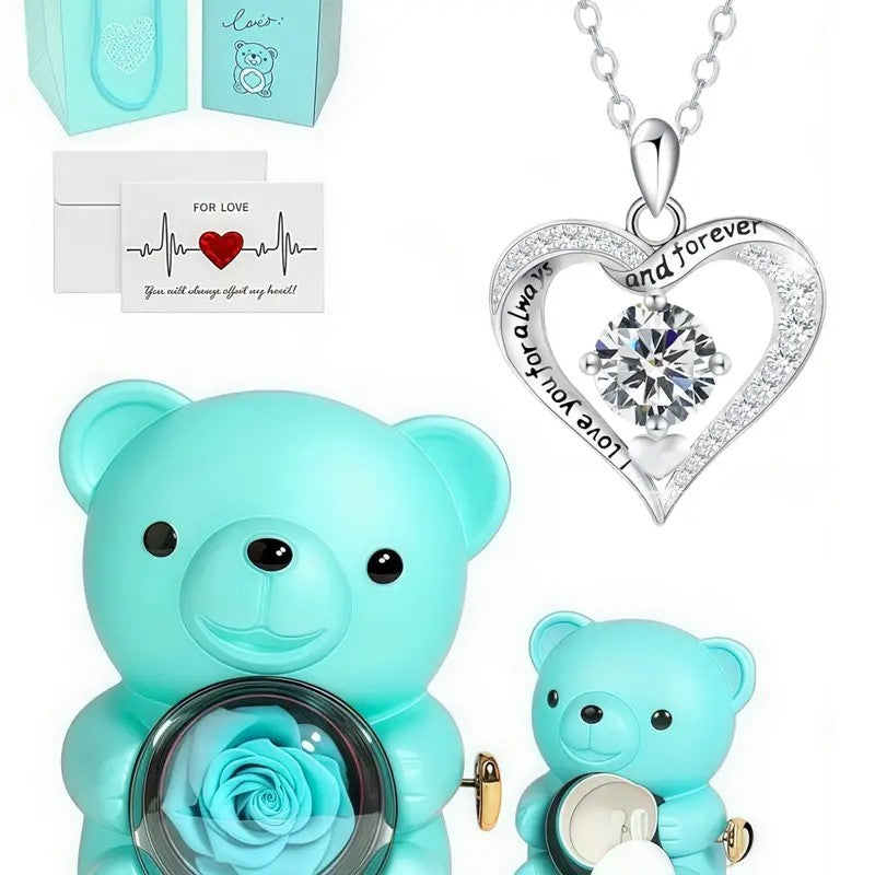 Eternal Vow Heart Necklace & Rose Bear Box
