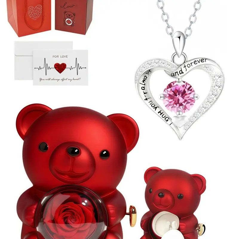 Eternal Vow Heart Necklace & Rose Bear Box