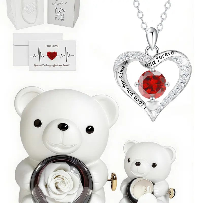 Eternal Vow Heart Necklace & Rose Bear Box