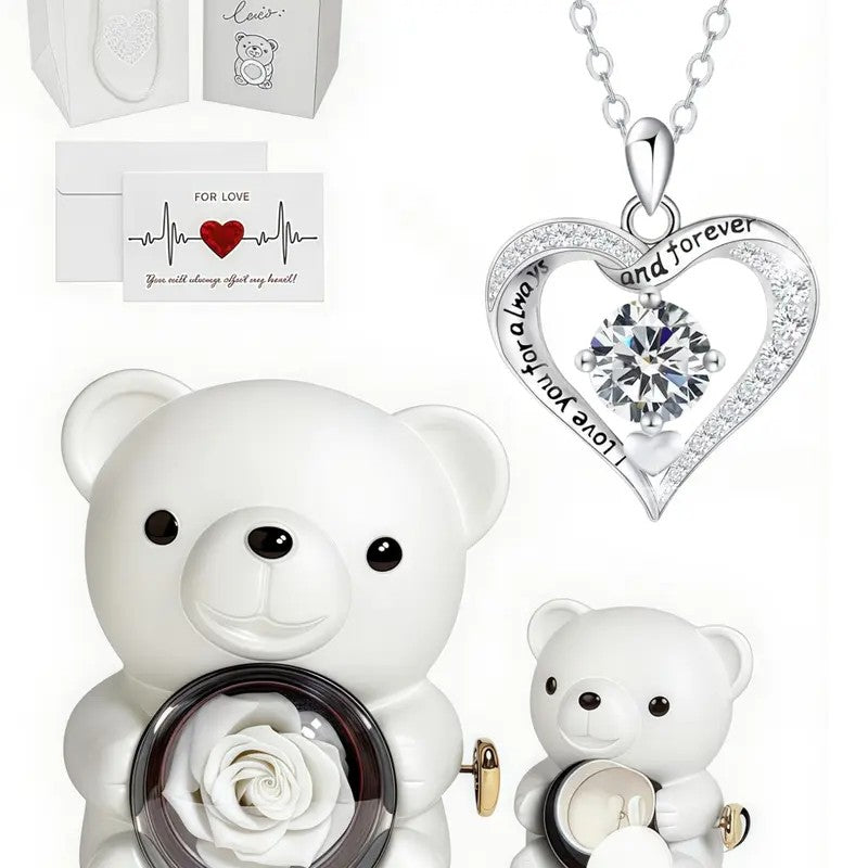 Eternal Vow Heart Necklace & Rose Bear Box