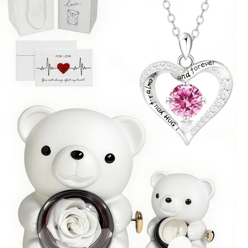 Eternal Vow Heart Necklace & Rose Bear Box