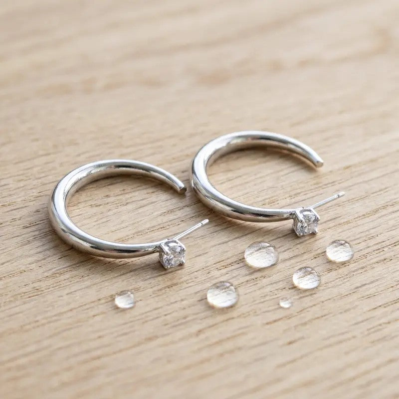 Crystal Accent Sculpted Hoop Earrings