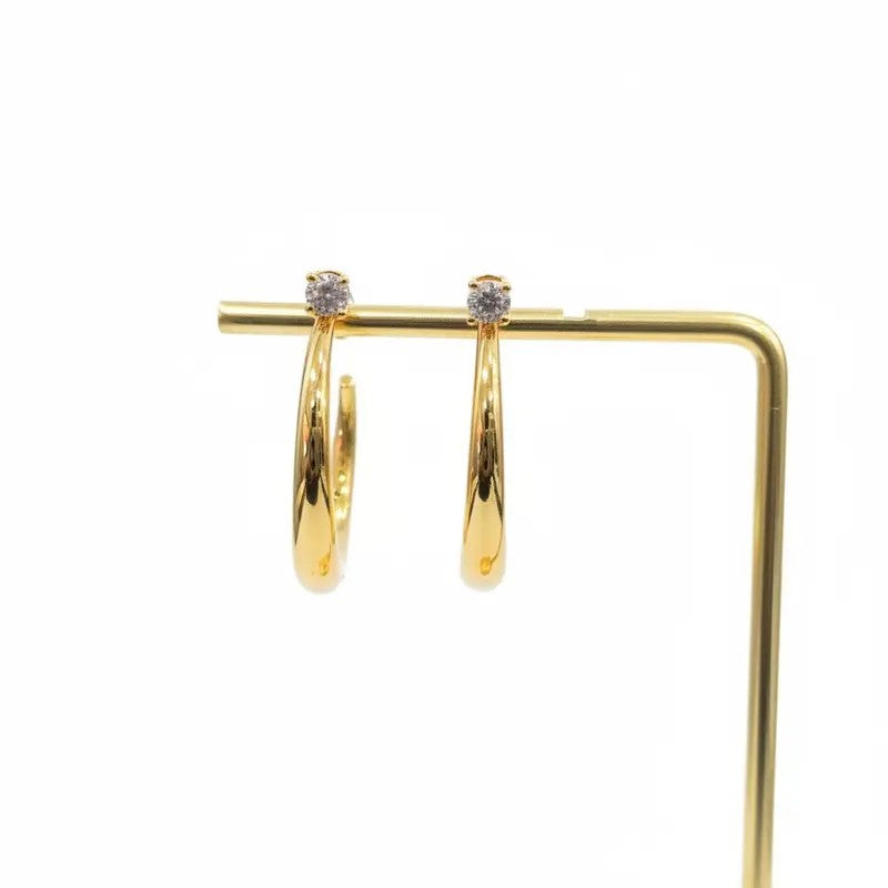 Crystal Accent Sculpted Hoop Earrings