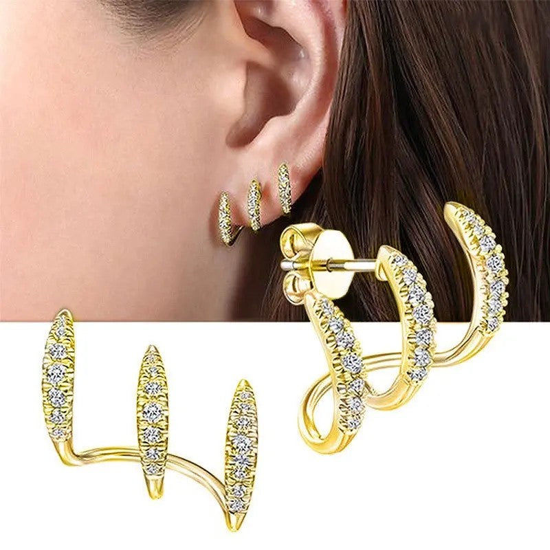 Triple Claw Rhinestone Stud Earrings