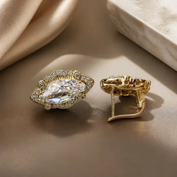 Marquise Crystal Halo Stud Earrings