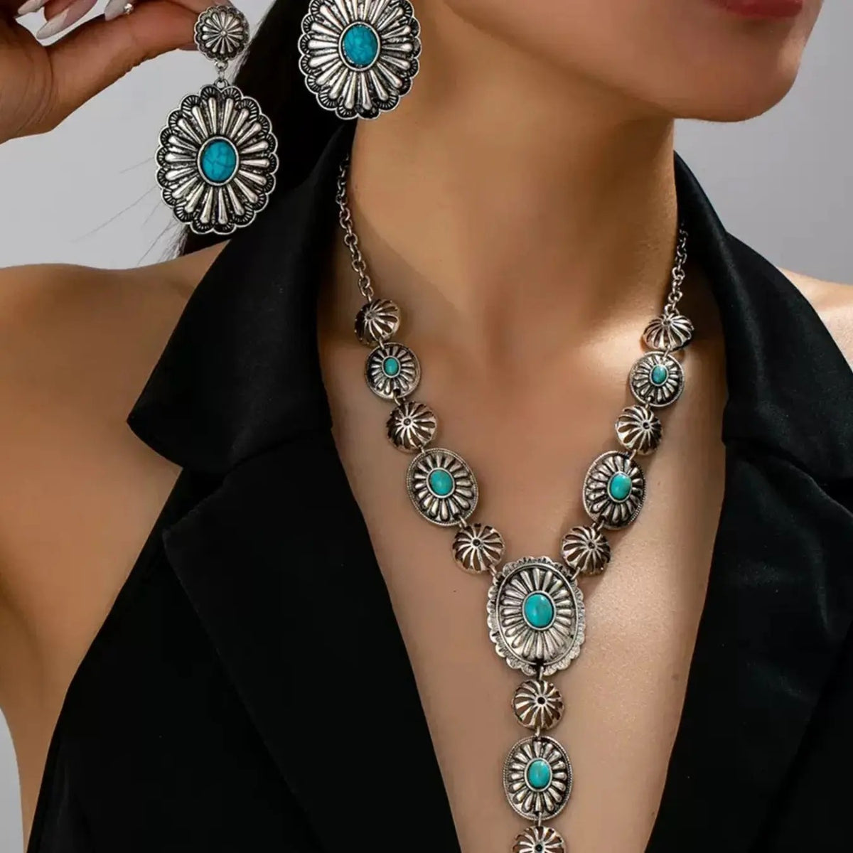 Turquoise Floral Statement Jewelry Set