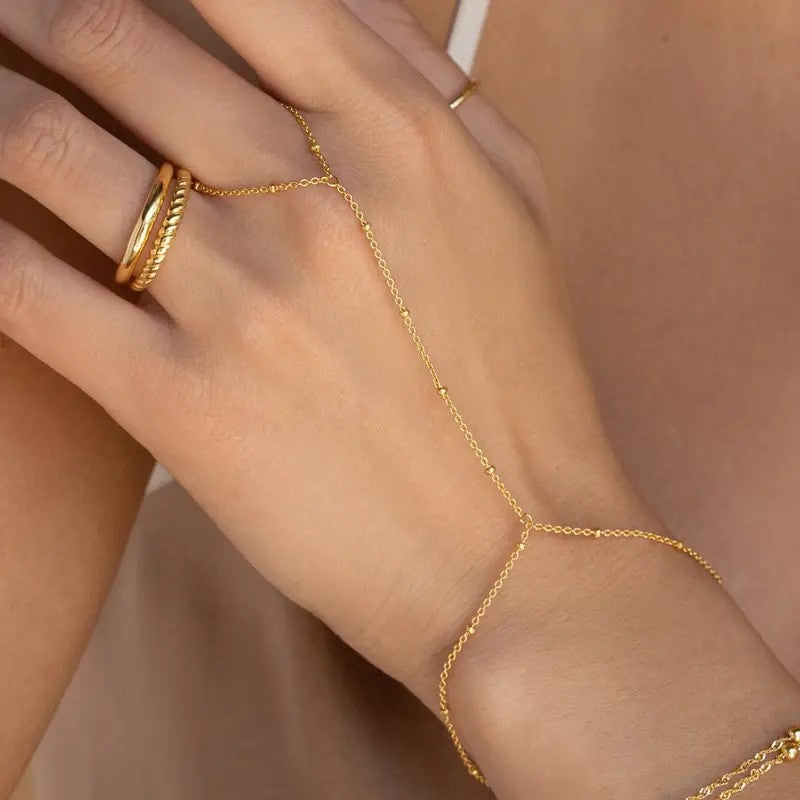 Dainty Teardrop Hand Chain Set