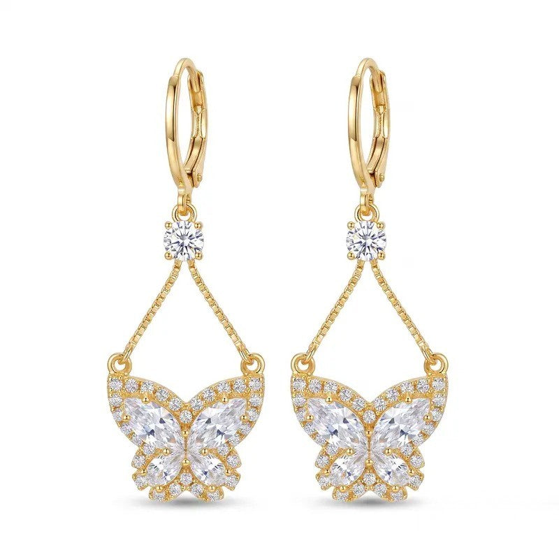 Pave Crystal Butterfly Hoop Drop Earrings