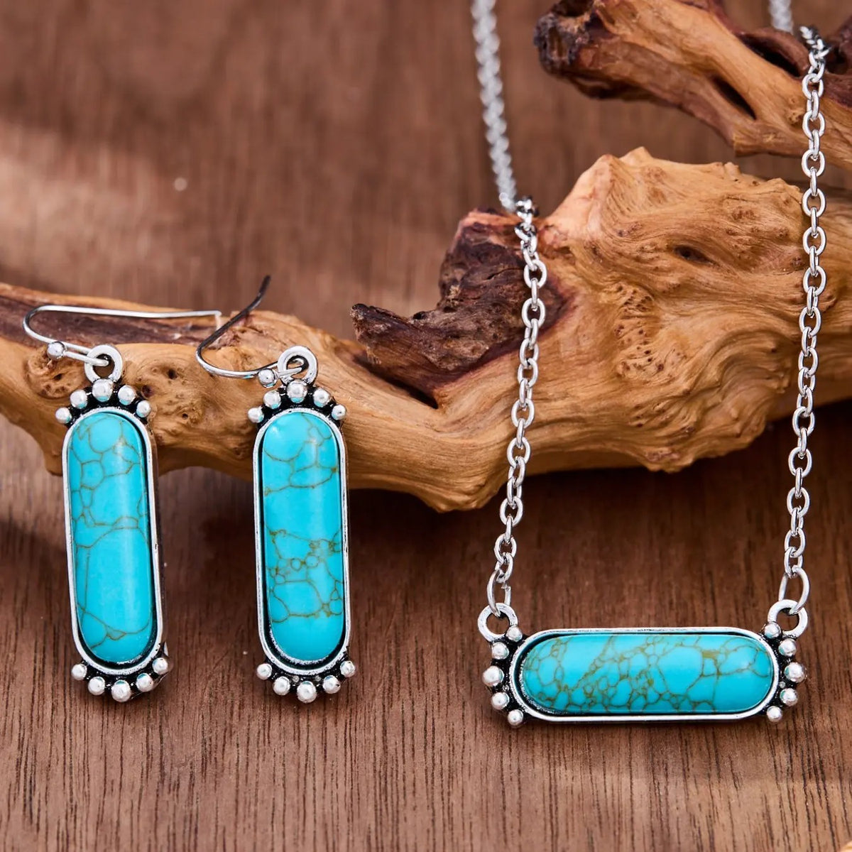 Blue Marble Rectangle Jewelry Set