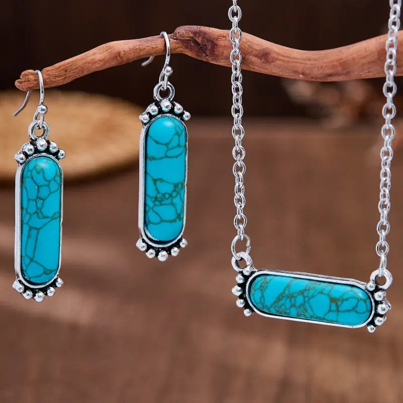 Blue Marble Rectangle Jewelry Set