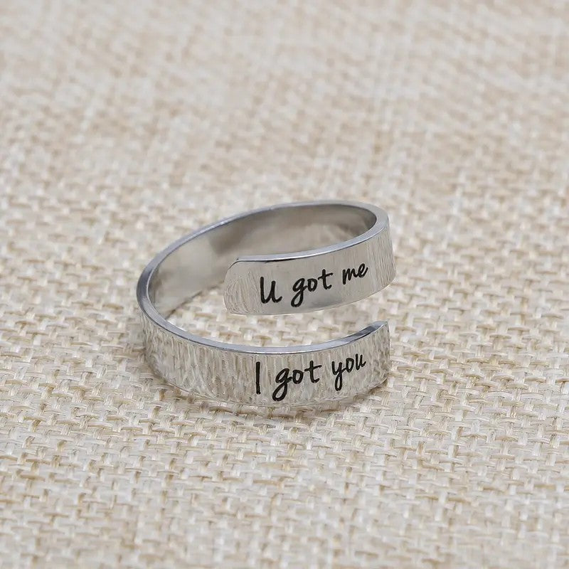 Engraved Open Cuff Ring Set