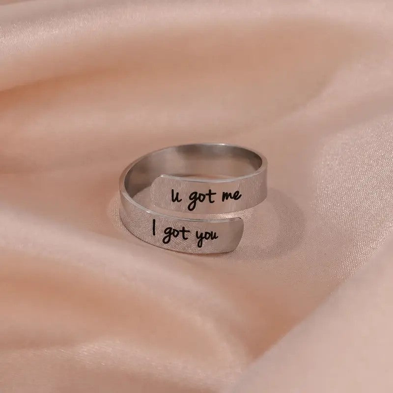 Engraved Open Cuff Ring Set