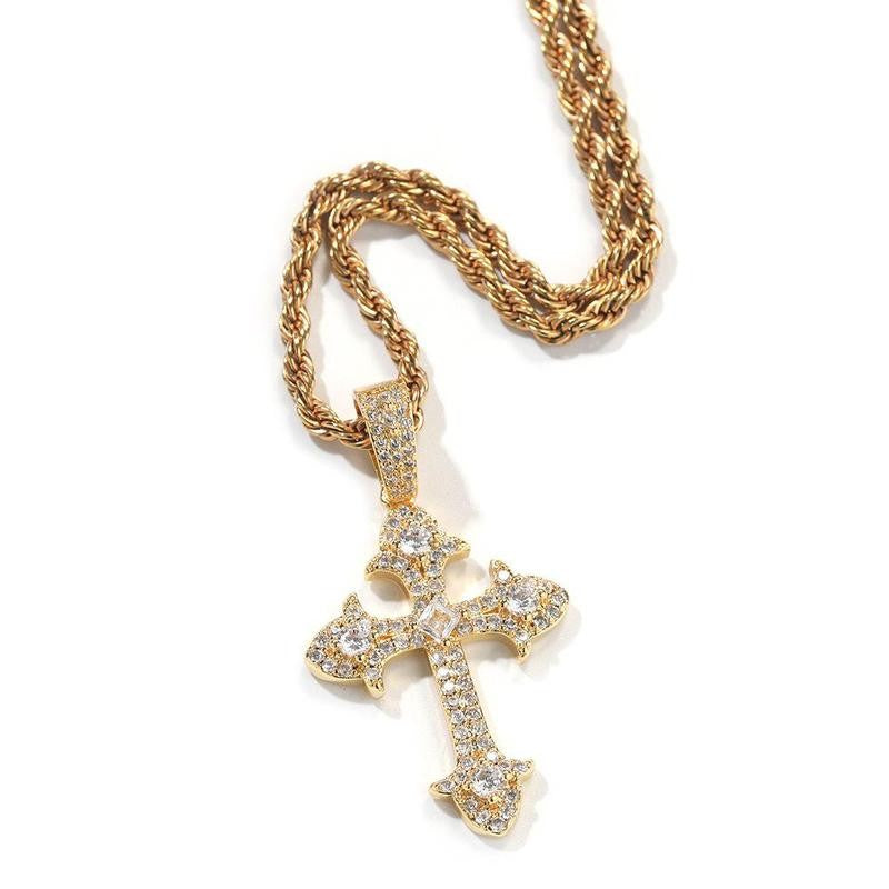 Ornate Crystal Cross Rope Necklace
