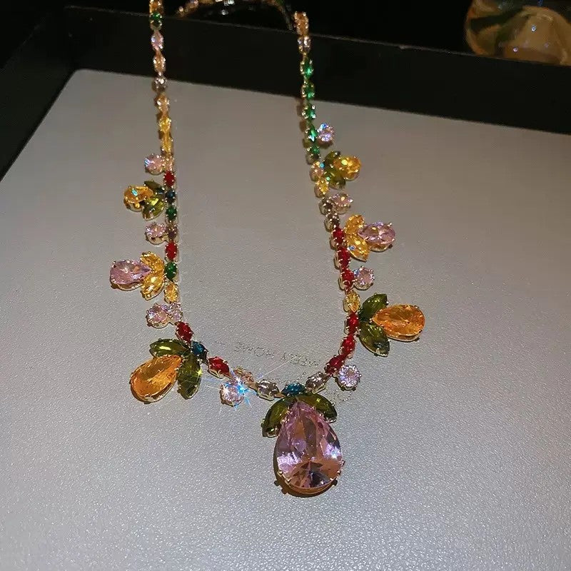 Multicolor Crystal Floral Statement Necklace