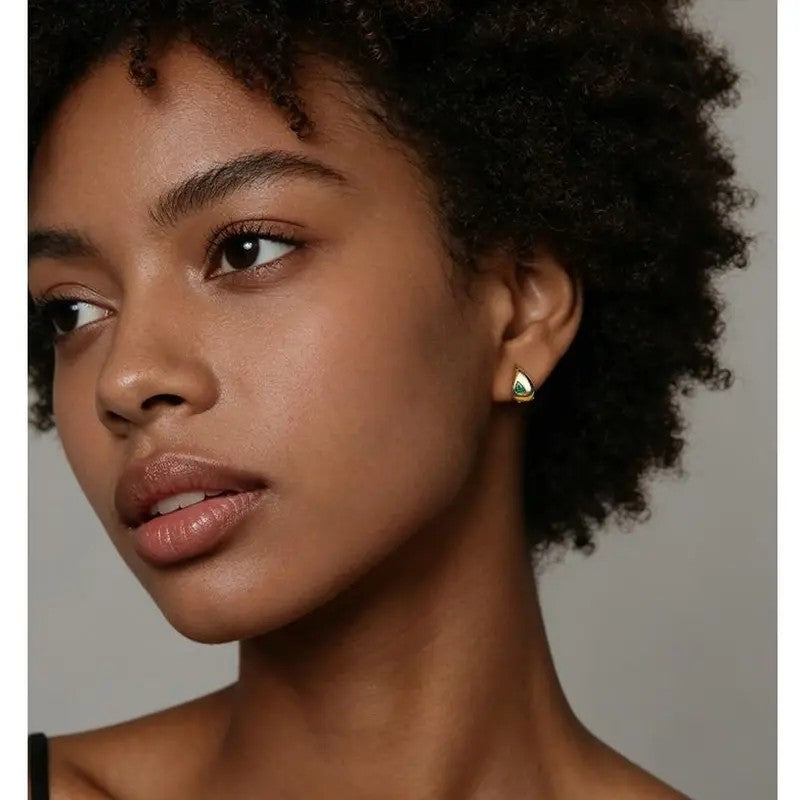 Teardrop Green Crystal Huggie Earrings