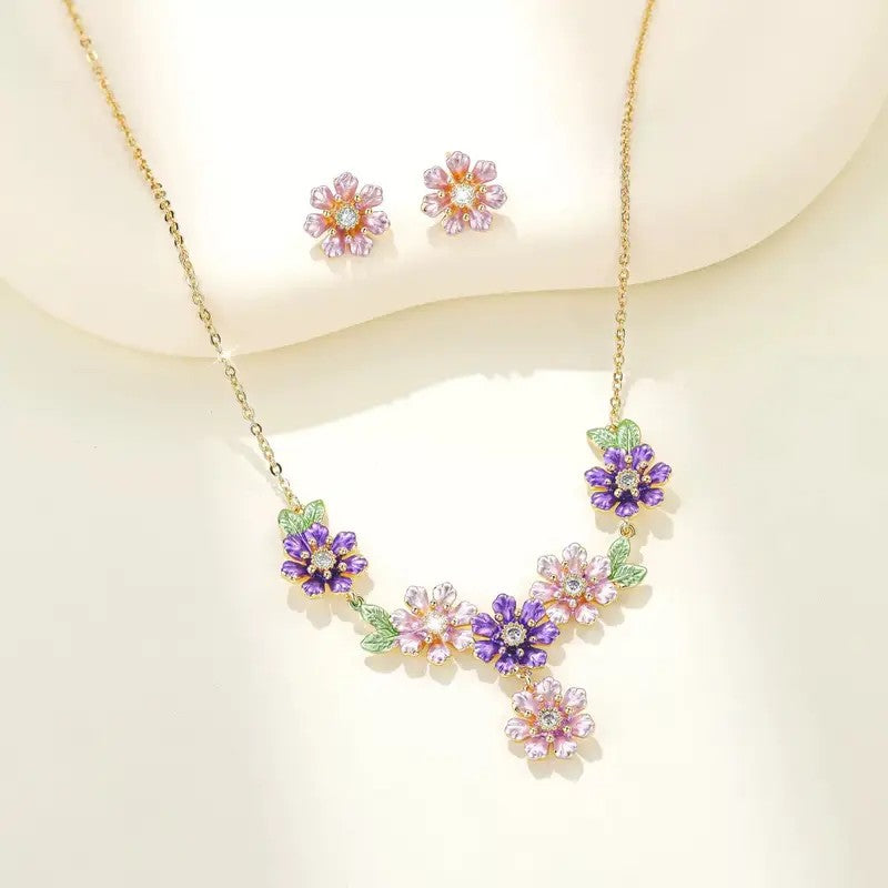 Pastel Enamel Flower Necklace & Earring Set