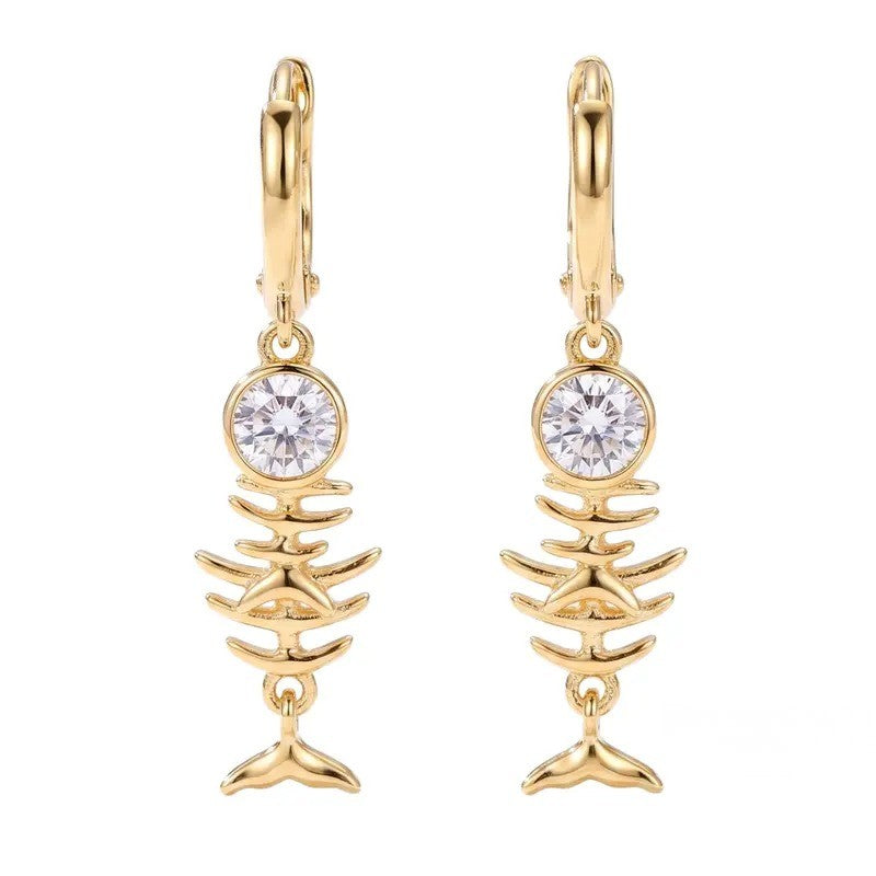 Crystal Fishbone Hoop Earrings