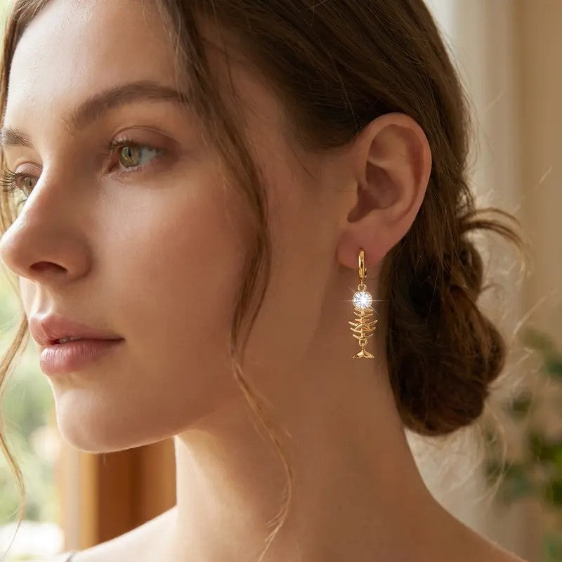 Crystal Fishbone Hoop Earrings