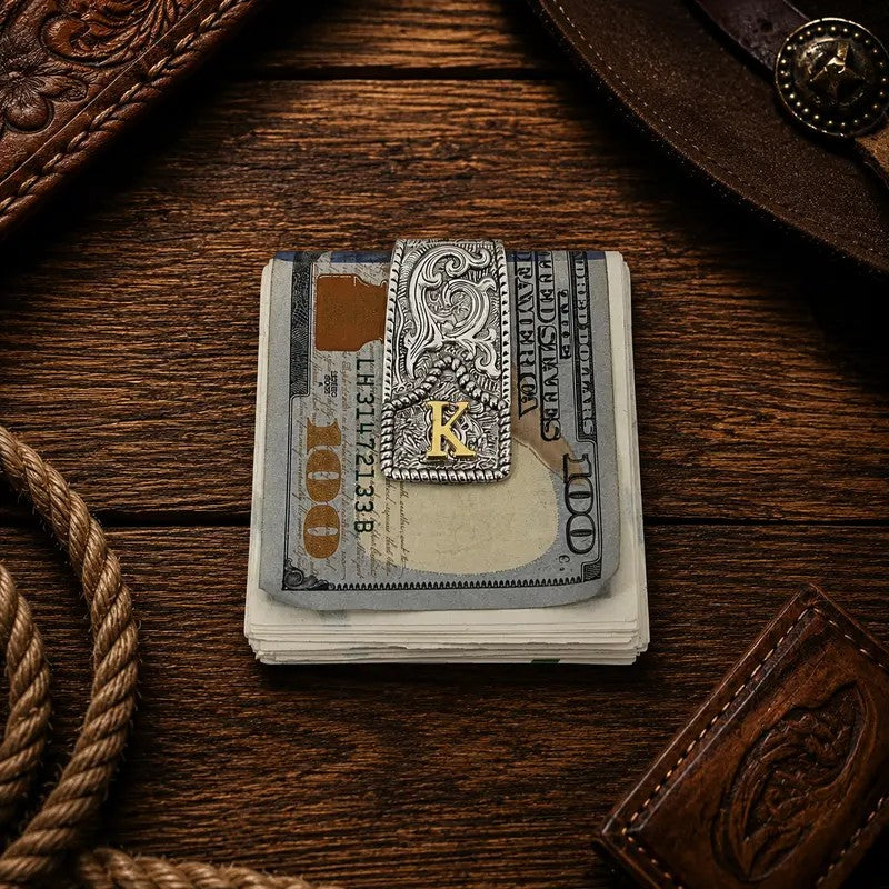 Western Scroll Initial Money Clip